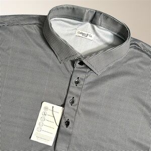 Collars & Co Mens 3XL Black White Houndstooth Dress Collar Polo Shirt Golf Work